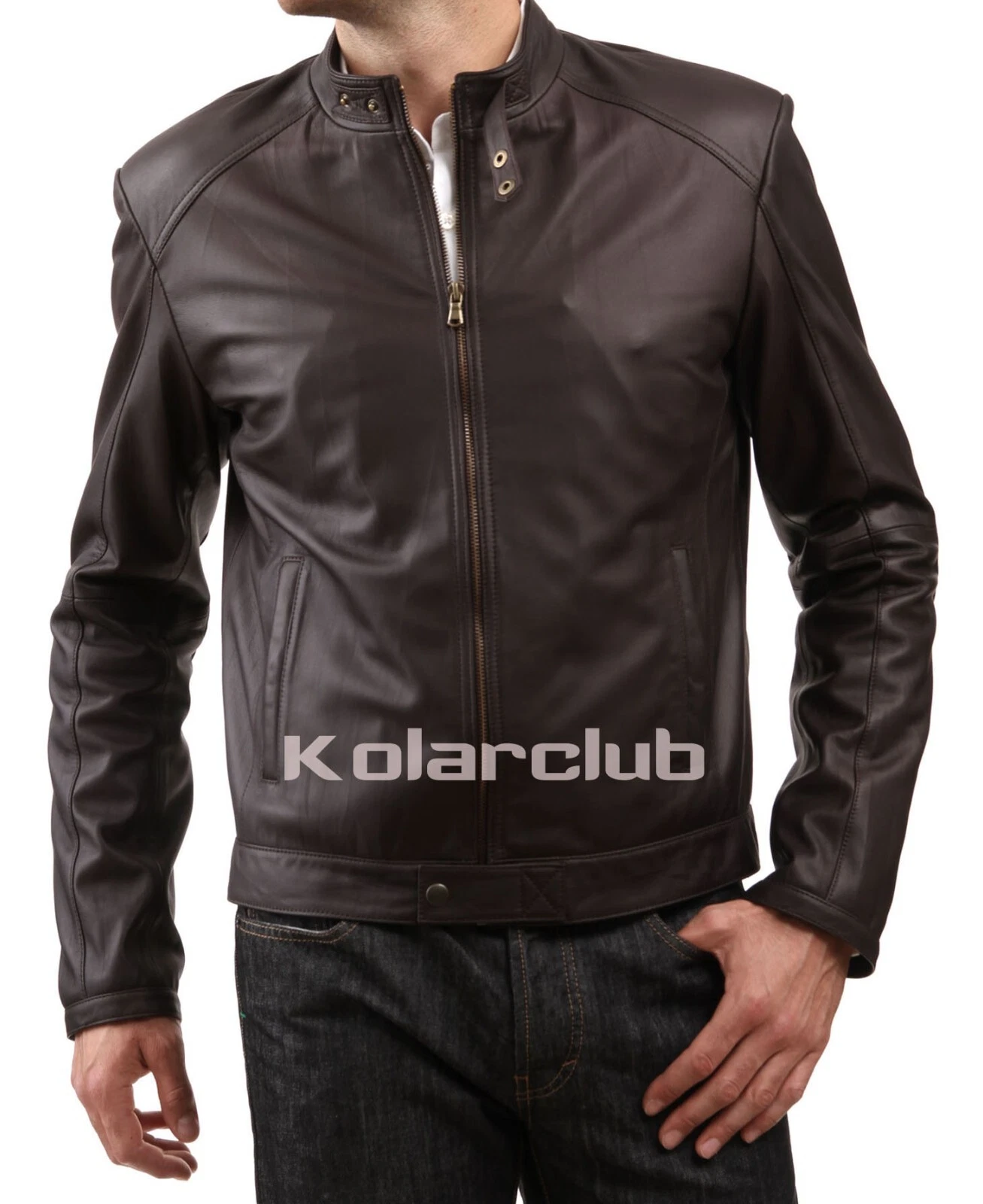 Men's Bomber Leather Jacket Brown Mens Biker Genuine Lambskin Motorcycle Red Men