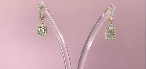 Baguette Diamond Earrings 14K Yellow Gold Dangle Drop Square Rectangle 1.00 CT - Picture 2 of 5