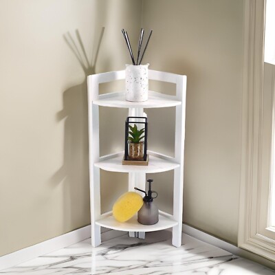 Bathroom Corner Shelf 3 Tier Shelving Rack Unit White Display