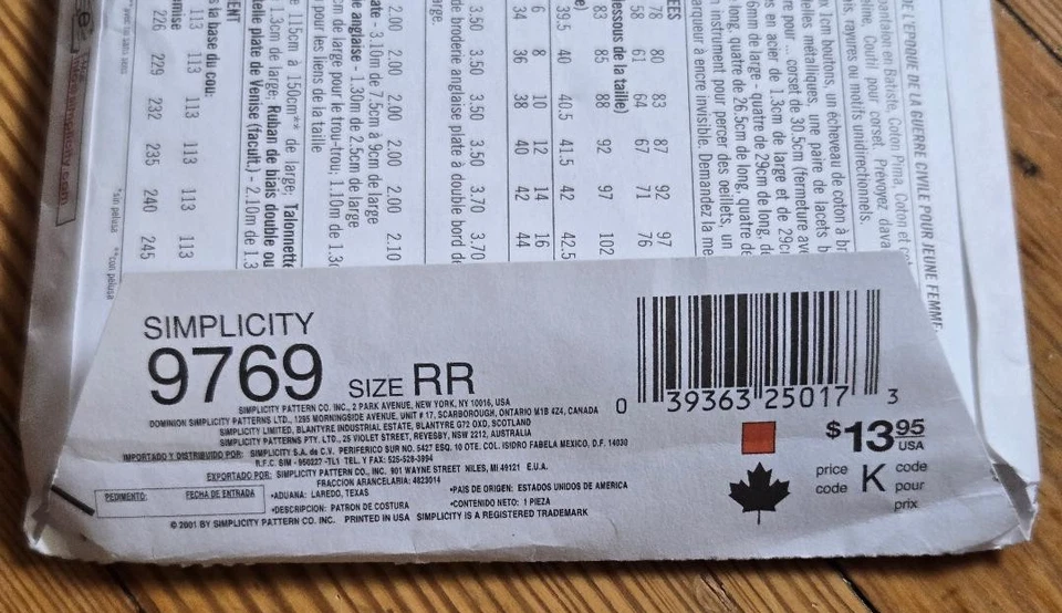 Simplicity Womens Civil War Chemise Drawers Corset Pattern #9769-SZ 14-20 Uncut - Image 3 of 3