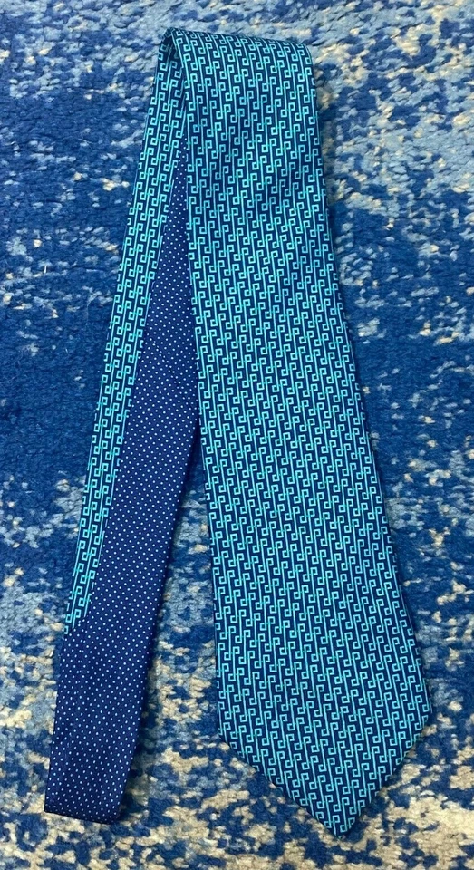 Corbata Thomas Rosa Azul Aqua Geométrica Seda Hecha en Italia Foto 2 de 4