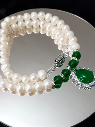 Fresh Water Pearls & Jade 925 Sterling Silver Necklace Hand Strung Pearl Jewelry - Video 1 of 1