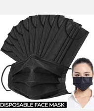 100 PCS Disposable Face Mask Surgical 3 Ply Ear loop Black Masks USA