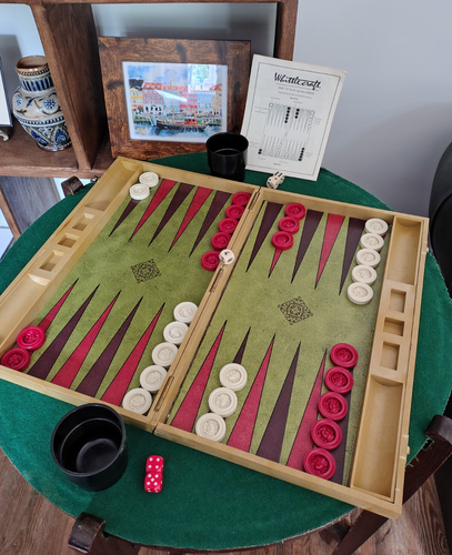 Whittlecraft Backgammon - complete 1970s full size cased set with rules leaflet - Picture 4 of 24