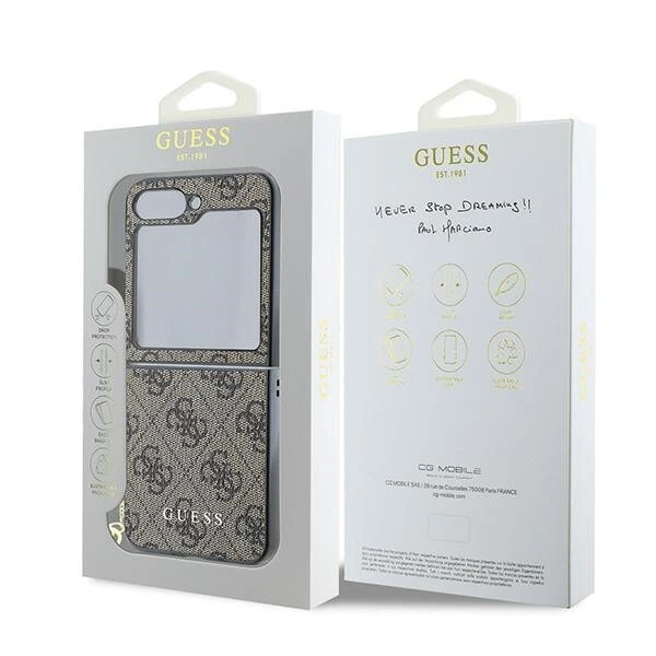Galaxy Z Flip 6 Guess Brown Faux Leather Case with Gold Chain