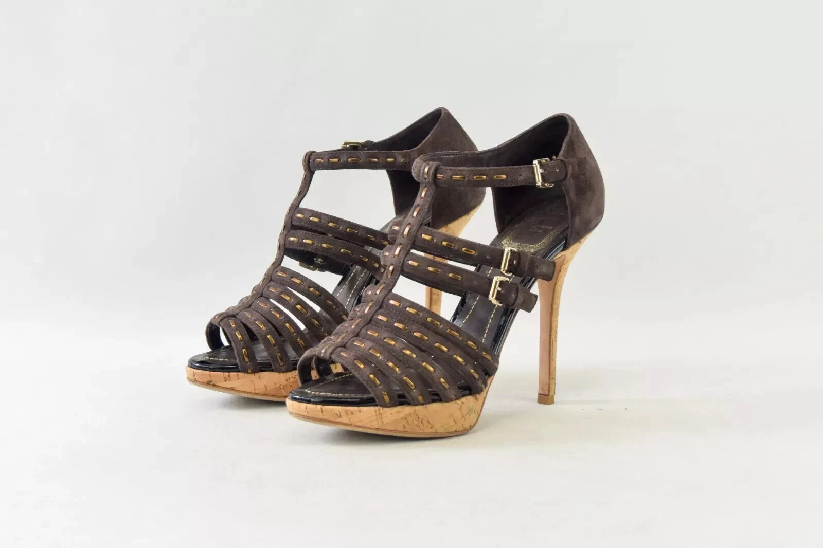 Sandales à talons hauts à lanières en daim marron Christian Dior authentiques plateforme en liège