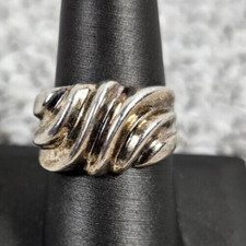 Vintage .925 Sterling Silver Modernist Wavy Band Ring 8 Grams Size 9 Signed NF
