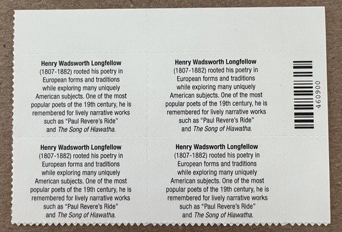 US Scott 4124 2007 39c Henry Longfellow Literary Series Plate Block Of 4 MNH - Picture 2 of 3