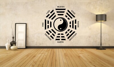 Bagua Trigramme, Tai Chi, Ying Yang, Qigong Symbol Spirituell Wandtattoo A041