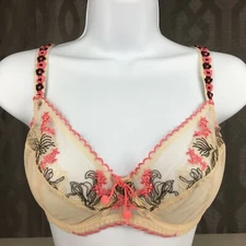 Ruby Pink KEIA Sexy Lingerie Sheer w Embroidered Lace Underwire Bra - Ivory/Pink