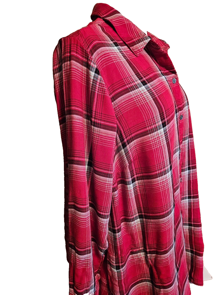 J. JILL size XLP tunic top blouse red plaid pockets buttons long