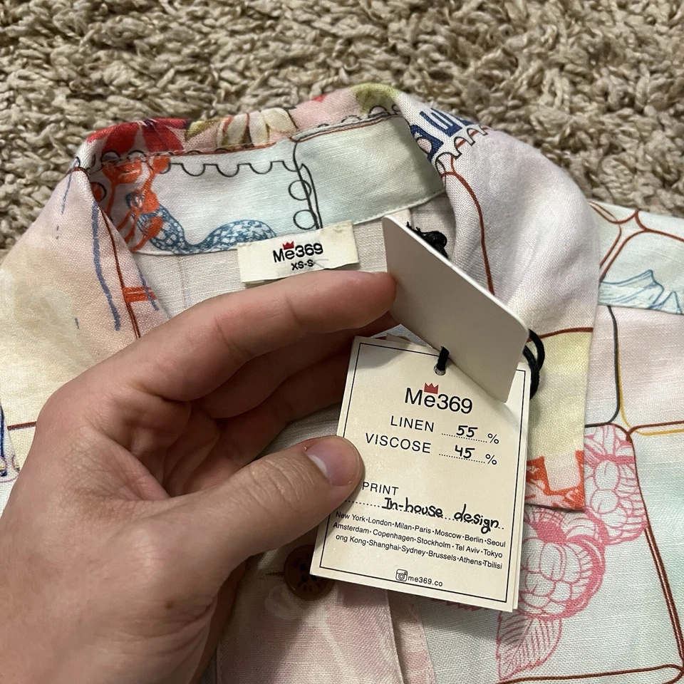 NEW $375 Me369 Lia Linen Utility Full Print Oversized Jacket XS-S - Image 3 of 4