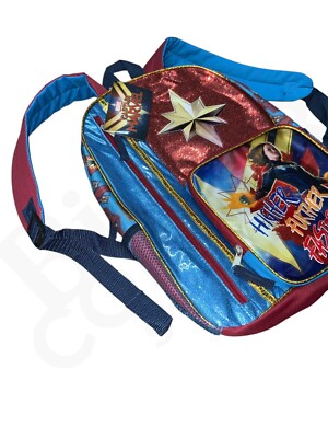 Captain Marvel Superhero Backpack Glitter Red Blue School 