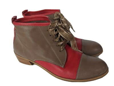 Accatino Women's EU 40 /US 9.5-10  Boots Leather Lace Up Beige Red 