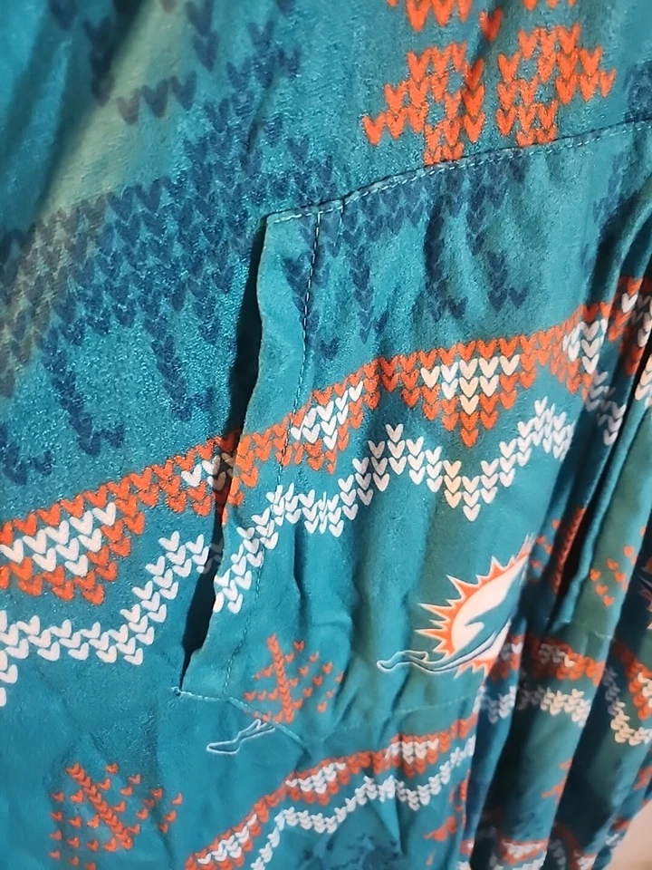 NFL Miami Dolphins Sz M Logo Uniform Holiday Fleece Pajamas PJ Zip Up One Piece - Image 4 of 4