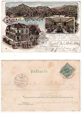 Bensheim Kr. Bergstraße, Hotel Deutscher Kaiser von L.Hutmacher Litho 1899
