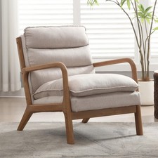 Armchair Comfy Reading Accent Chair w/ Solid Wood Frame for Bedroom Living Room