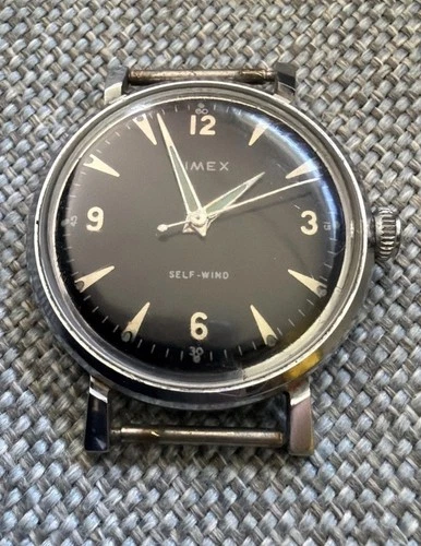 Vintage Timex Self Wind Black Face Watch No Band Made In USA