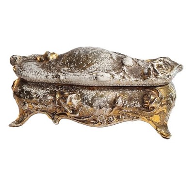 Pottery Gold Gilt & White Jewelry -Trinket Box  Rococo Romantic 10'' X 4.5'' High