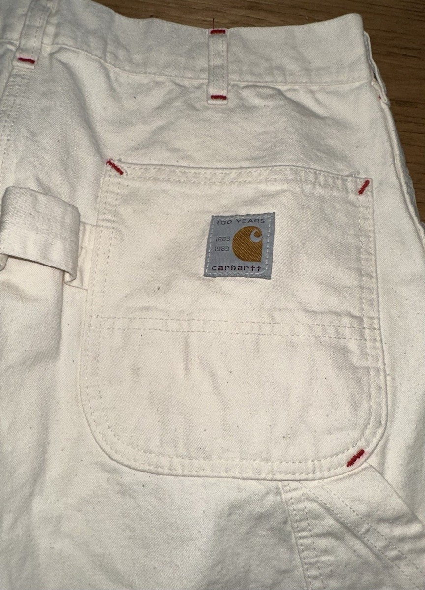 VTG Carhartt 100 Yr 1889-1989 Carpenter Painter Pants White 35x31