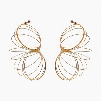 Gold Tone Abstract Statement Hoop Drop Earrings Fashion Metal Artistic Design