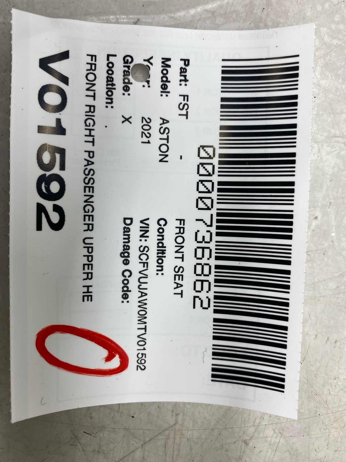 2020-2025 ASTON MARTIN DBX FRONT RIGHT PASS UPPER HEATED & VENTED SEAT CUSHION