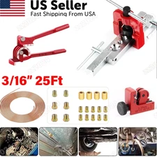 Brake Line Pipe Repair Kit 3/16 25FT Copper Pipe Flaring Tool + 20 Nuts Fittings