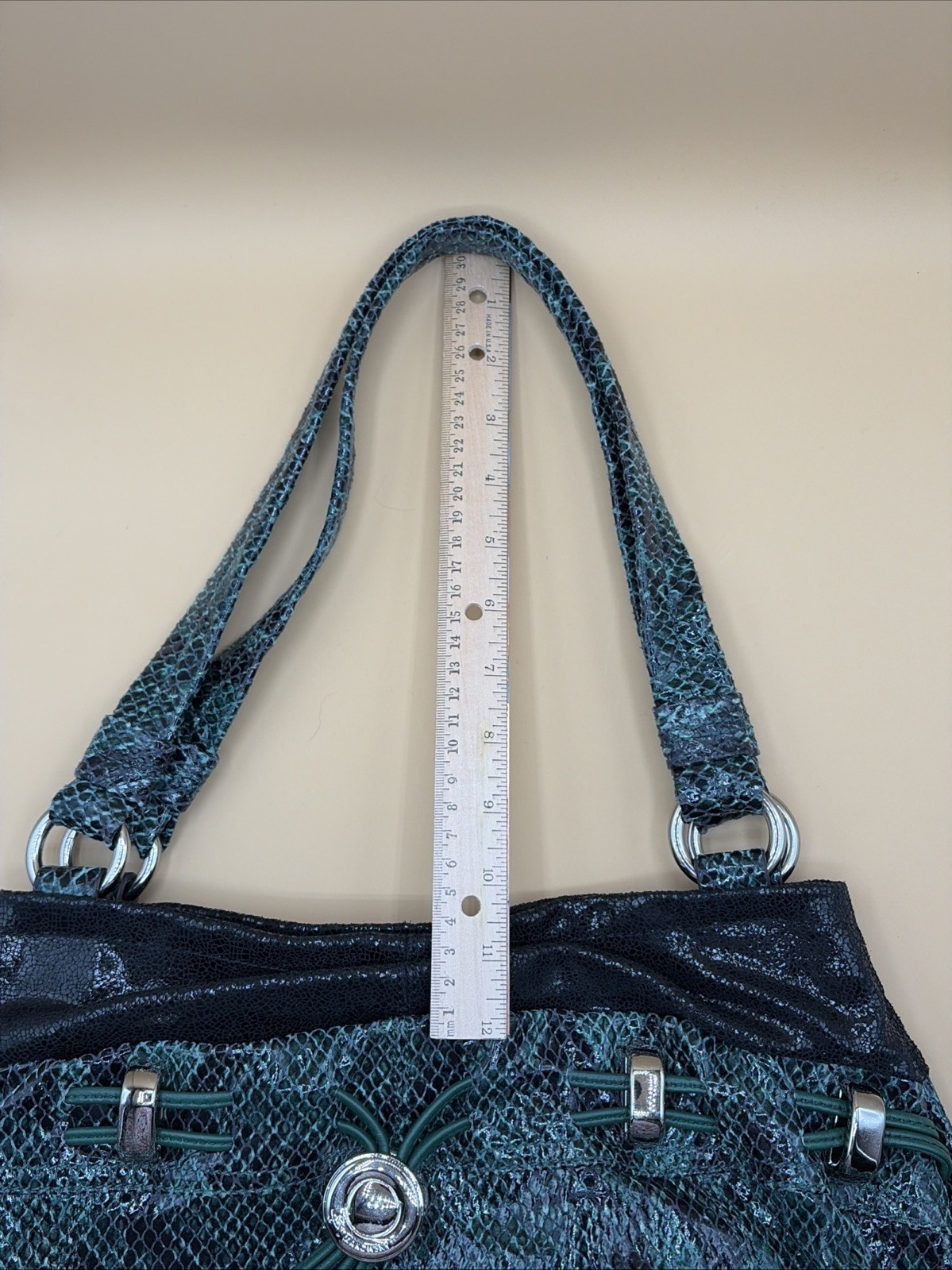 B Makowsky Green Python Print Leather Double Hand… - image 13