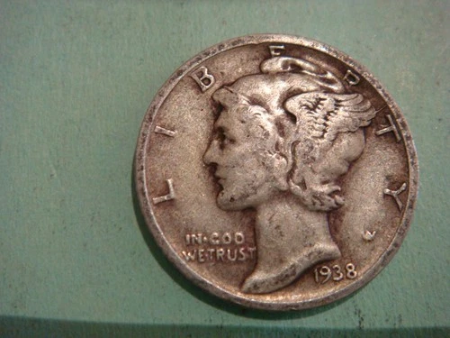 1938 S  Mercury Dime, Fine+ cond - album filler , actual coin in photo