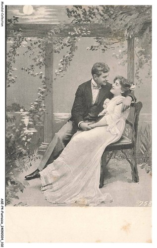 ASEP4-0311-FANTASY - Couple Portrait On Bench - Landscape - Moon - Plants