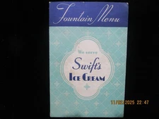 Swift’s Ice Cream FOUNTAIN MENU With Prices c 1940 Advertising Ice Cream Shop