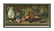 Stillleben mit Fasan Trauben Obst Pilze Krug Ölbild auf Leinwand signiert