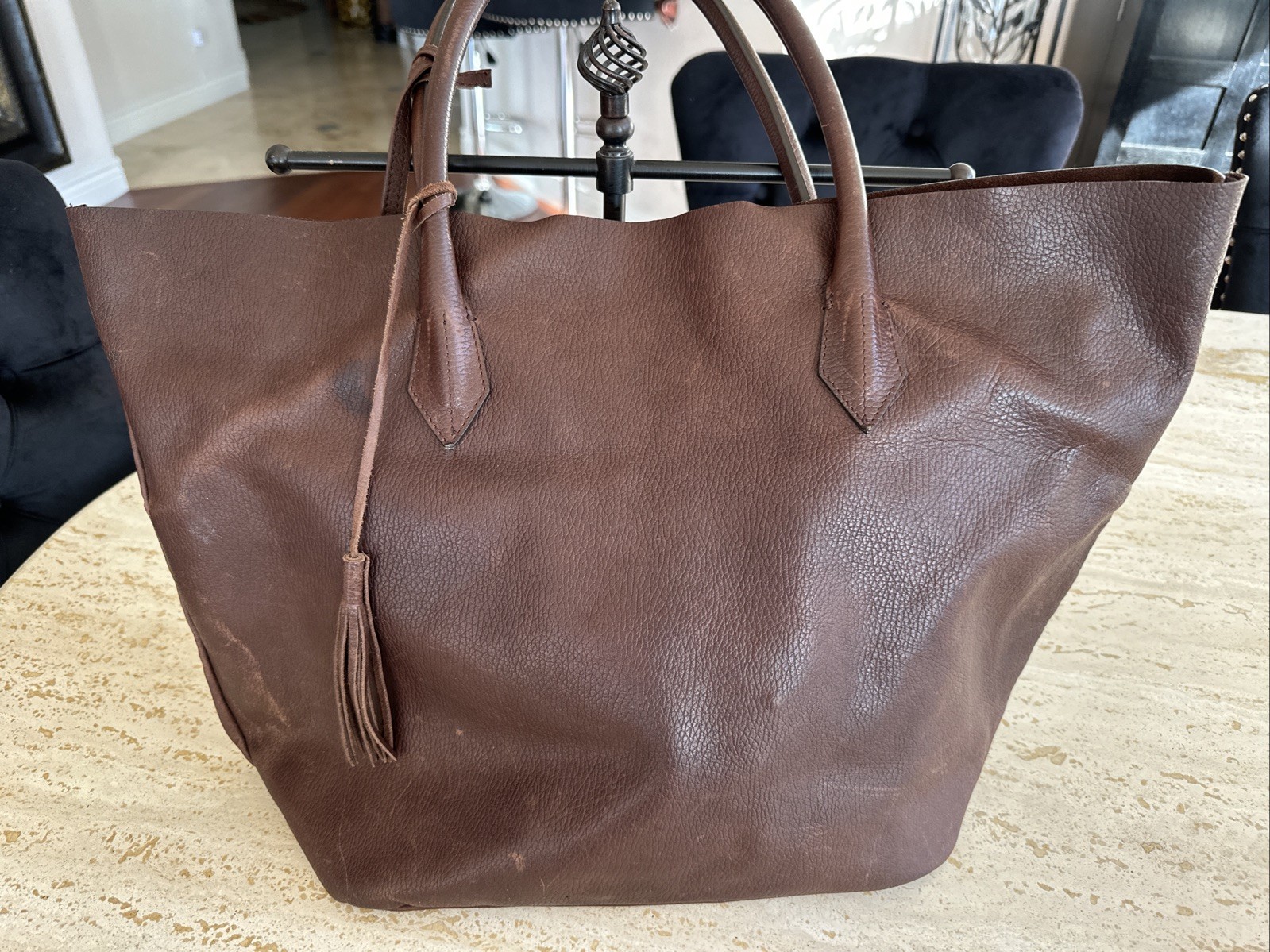 Tornabuoni Italian Handcrafted Brown Leather Tote Bag  w/Small Purse Attached