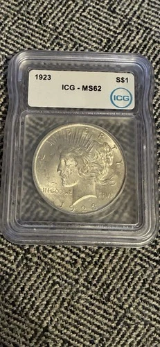 1923 Peace Silver Dollar ICG Certified MS62 Beautiful Coin