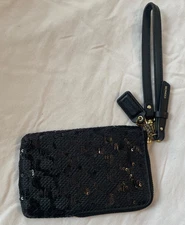 COACH Black Logo Sequin Small Wristlet Wallet Clutch-NEW no Tag