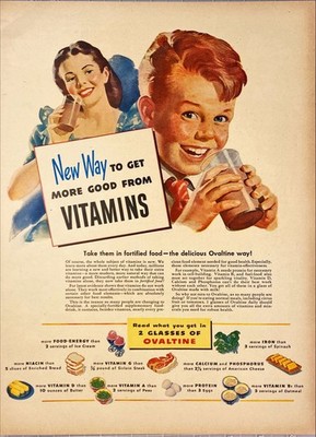 Ovaltine ''New Way to get more good from Vitamins'' Vintage Print Ad 1946