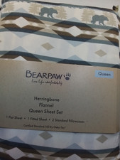 Queen Flannel Sheets-Bear Paw-Queen Size Fitted Set-Herringbone