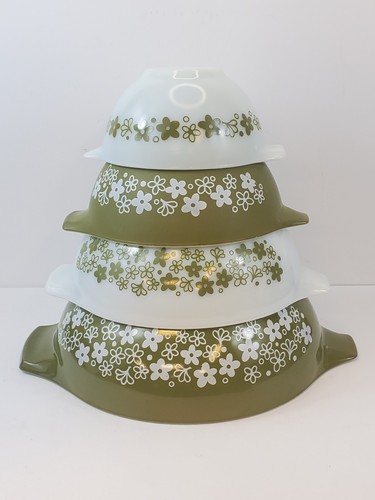 PYREX Green Spring Blossom Cinderella Crazy Daisy Nesting Mixing Bowls 441-444