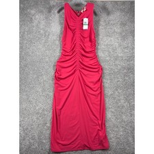 Michael Michael Kors Geranium Pink Ruched Sleeveless Maxi Dress MS381LR03G NWT L