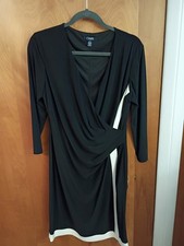 CHAPS Black & White Stripe Ruched Casual Professional Dress Stretch LARGE