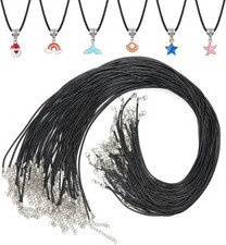 Necklace Cord, 50Pcs Black Necklace String Rope with Clasp, 24 Inch Black Waxed