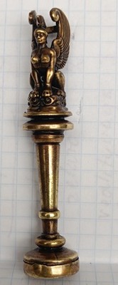Miniatur Antike griechische Sphinx Petschaft?  Pfeifenstopfer?  Messing