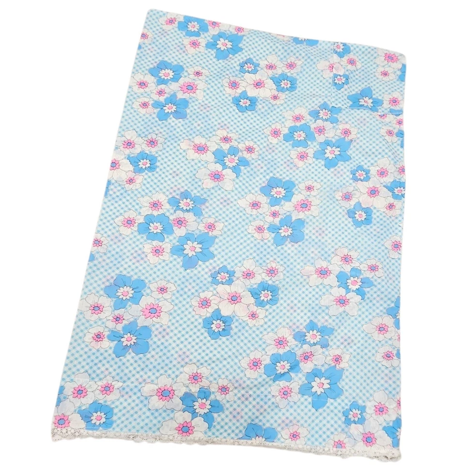Funda de almohada vintage hecha a mano con adornos de encaje floral azul blanco rosa flores ropa de cama Foto 4 de 4