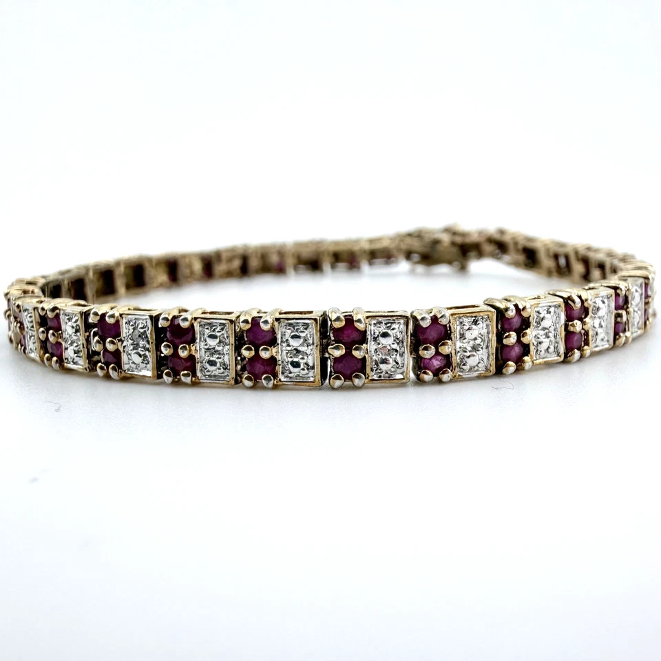 Brazalete tenis sobre plata 925 rubí corte redondo de 1 quilate de oro amarillo de 14 quilates para mujer y hombre Foto 3 de 4