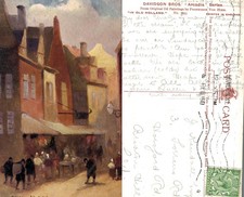 Vintage Postkarte - Im alten Holland Van Hier Gemälde Marktszene VERSCHICKT