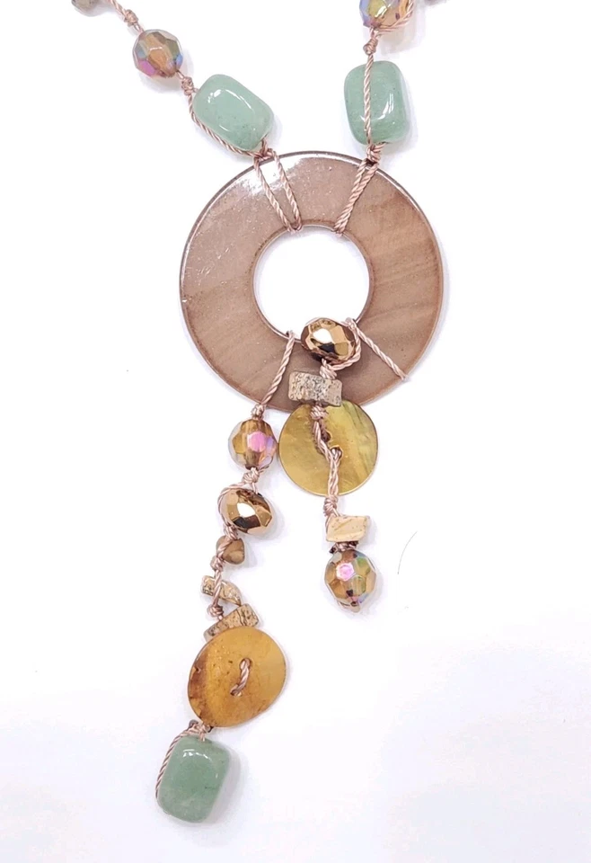 Cookie Lee Signed Mexico Native American Turquoise Shell Stone Pendant Necklace - Image 4 of 4