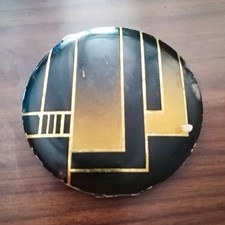 Art Deco  Runde Puderdose/mit Spiegel, Art-D&eacute;co Design, schwarz/gold Klappdose