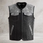 Handmade Embossed Leather Biker Vest Crocodile & Snake Skin Motorcycle Biker