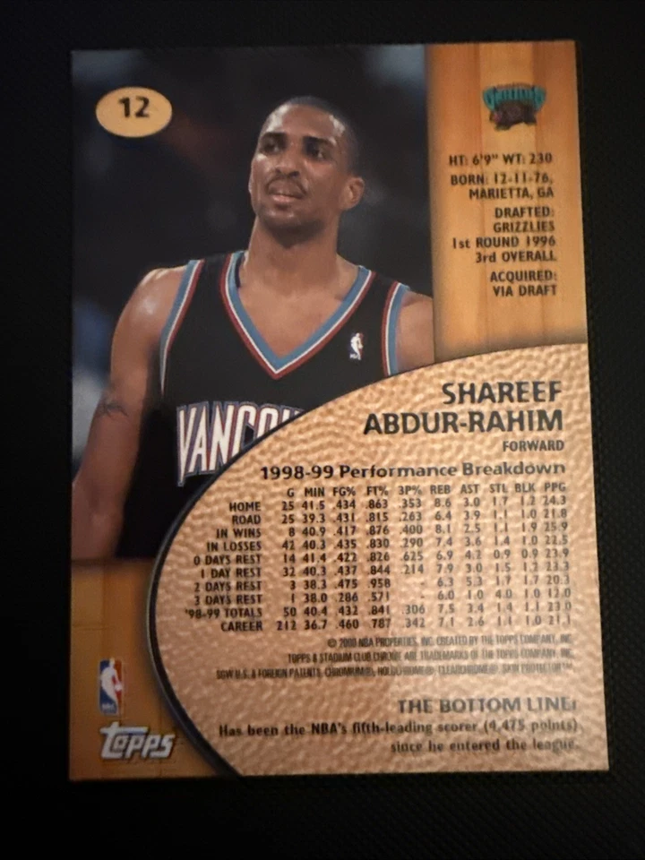 Shareef Abdur-Rahim #12 Topps Stadium Club Chrome NBA 2000 Vancouver Grizzlies - Image 2 of 2