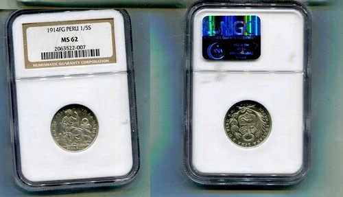 1914 PERU 1/5 SOL FIFTH SOL NGC MS62 4057T